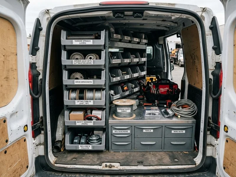 Organized service truck with parts ready