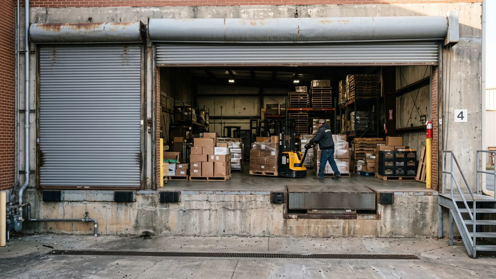 Commercial loading dock with roller door