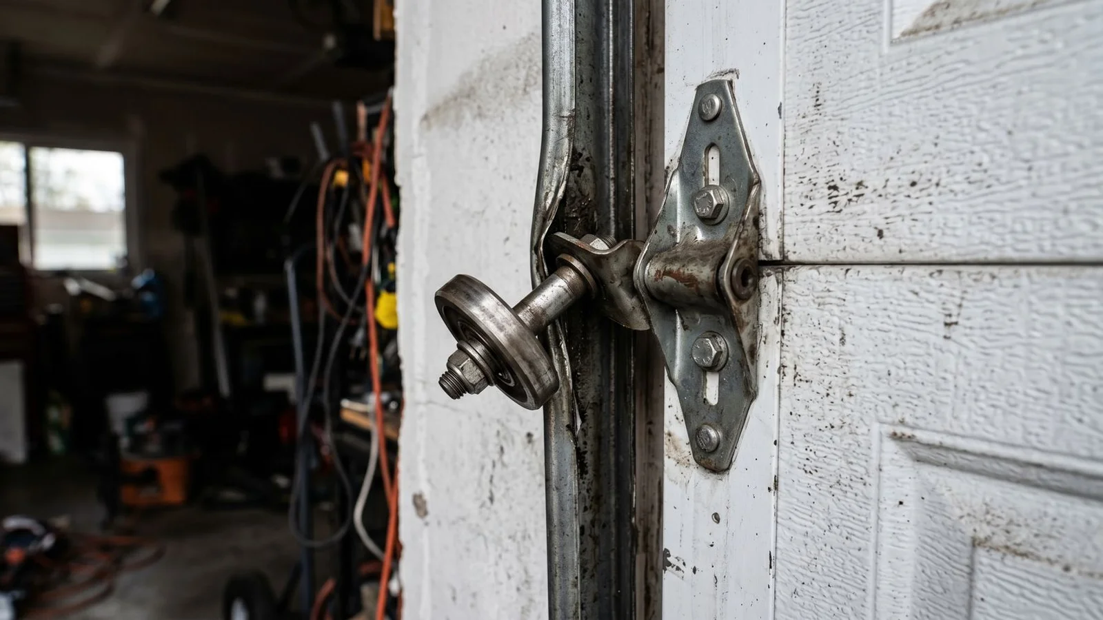 Garage door roller visibly off-track