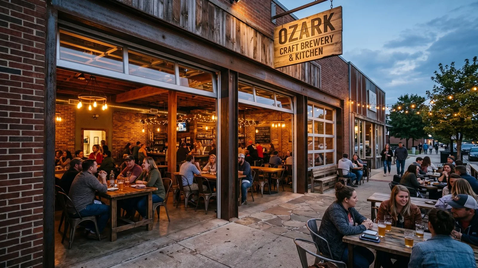 Modern restaurant with full-view glass garage doors