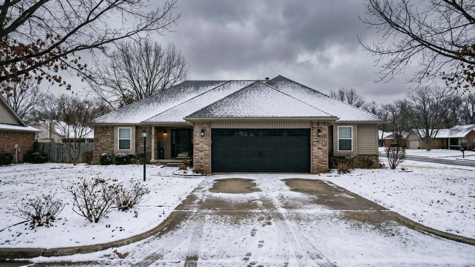Northwest Arkansas residential garage door in winter conditions