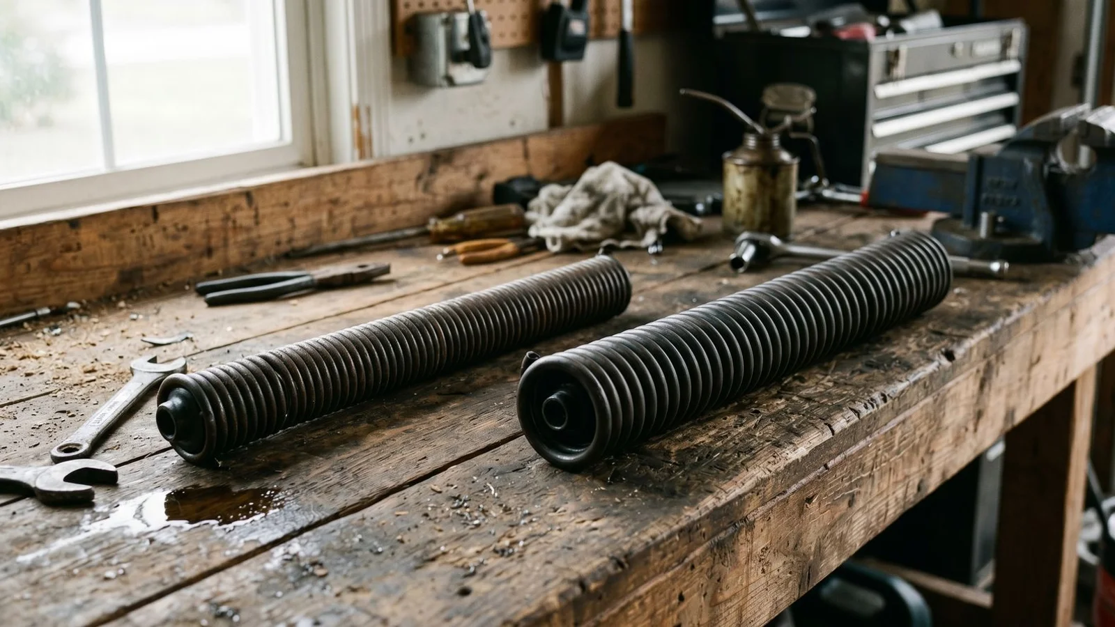 Standard vs high-cycle torsion springs side by side
