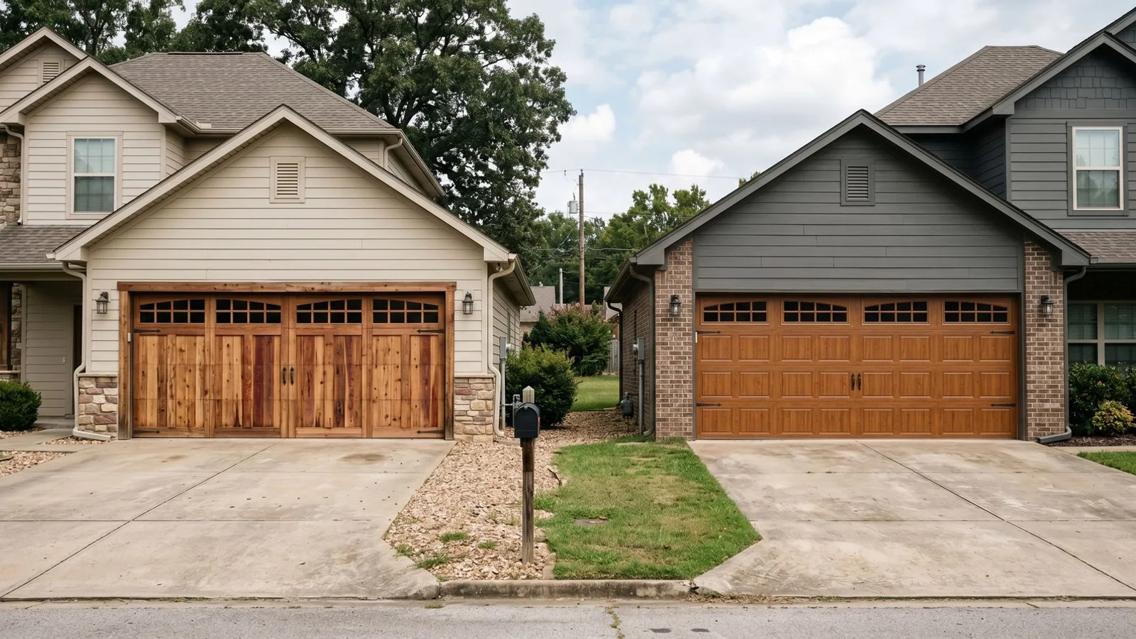 Real wood vs composite overlay garage doors compared